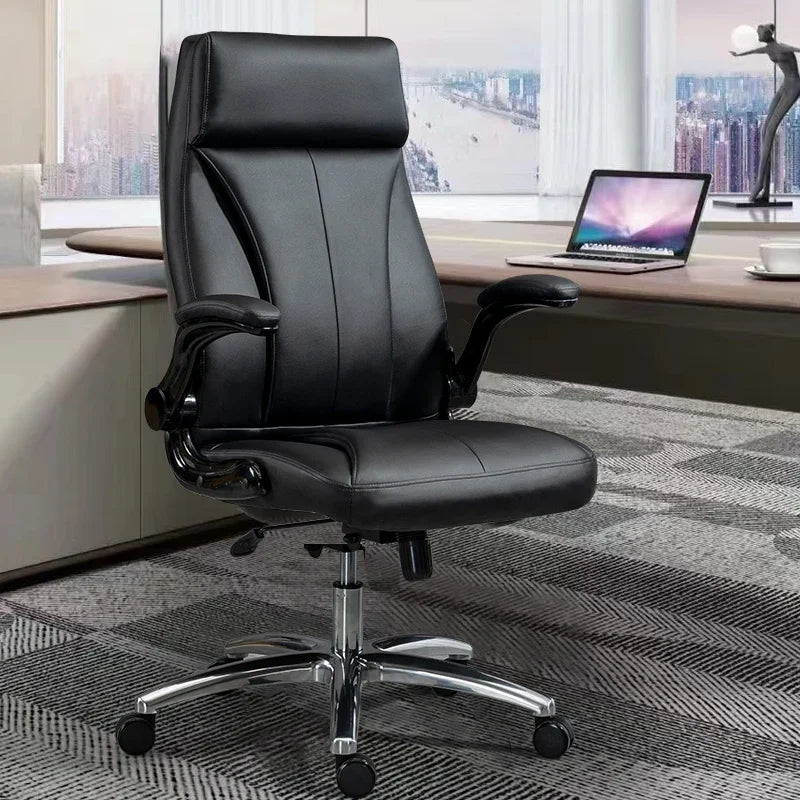 Luxury ergonomic office chair with swivel, pillow, and wheels.