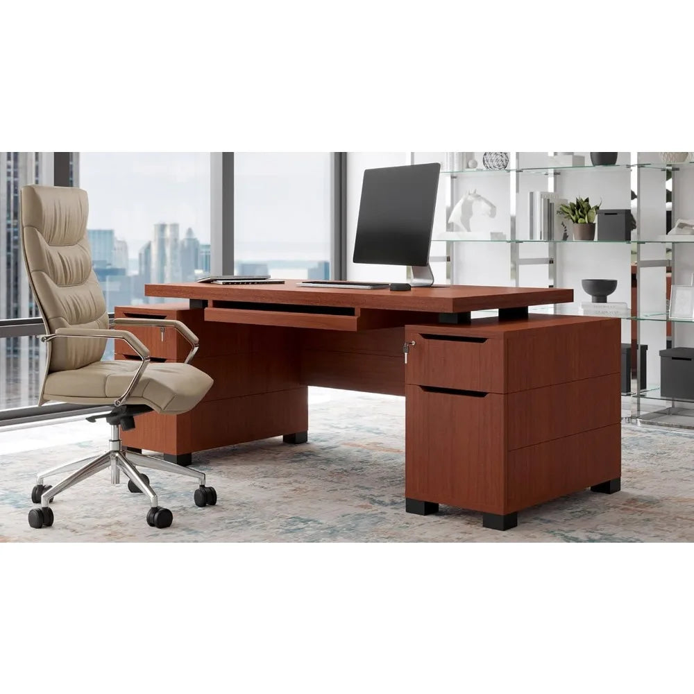 Modern Executive Desk 79" with Filing Cabinets ,Writing Desk with Storage Cabinet for Home Office,Living Room
