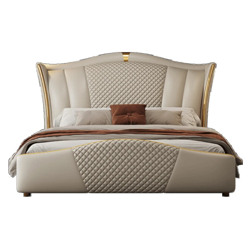High-End European Queen Double Bed – Wood King Size Frame with Stylish Headboard