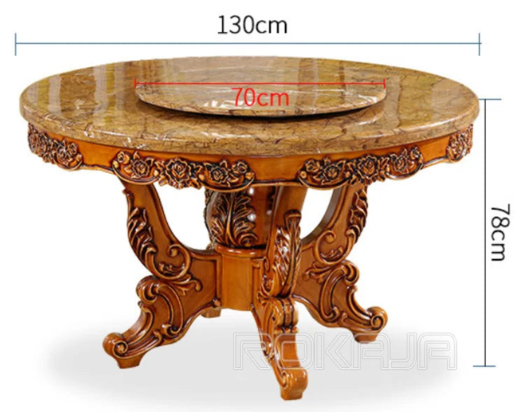 Antique Wooden Hand-Carved Royal Round Dining Table Set