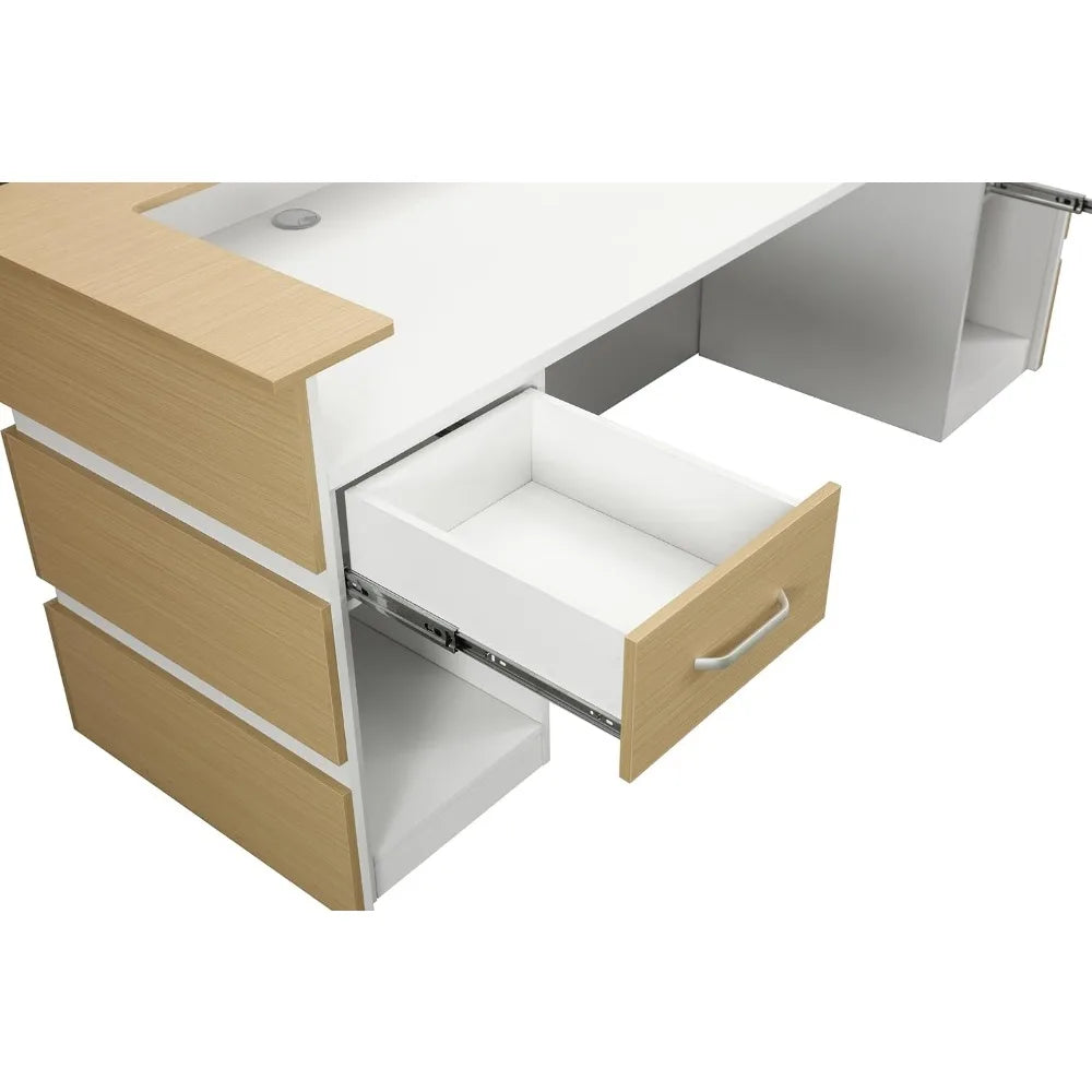 87" Wooden Reception Desk with Retractable Rails, and Chrome Handles for Nail Salons