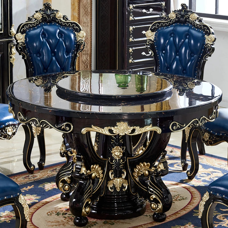 Light Luxury Black Marble European Dining Set