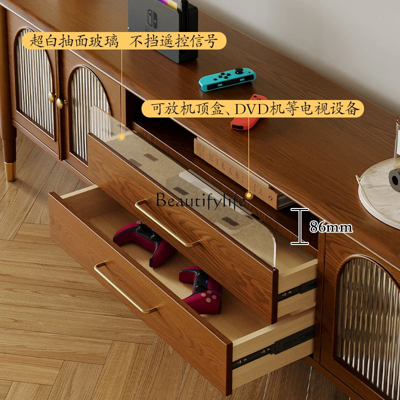 Retro Solid Wood Nordic Small Apartment Coffee Table TV Stand Combination Teak Furniture