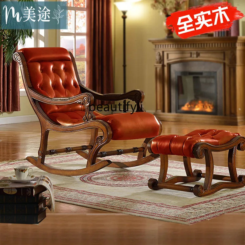American Retro Recliner; Casual Leather Rocking Chair