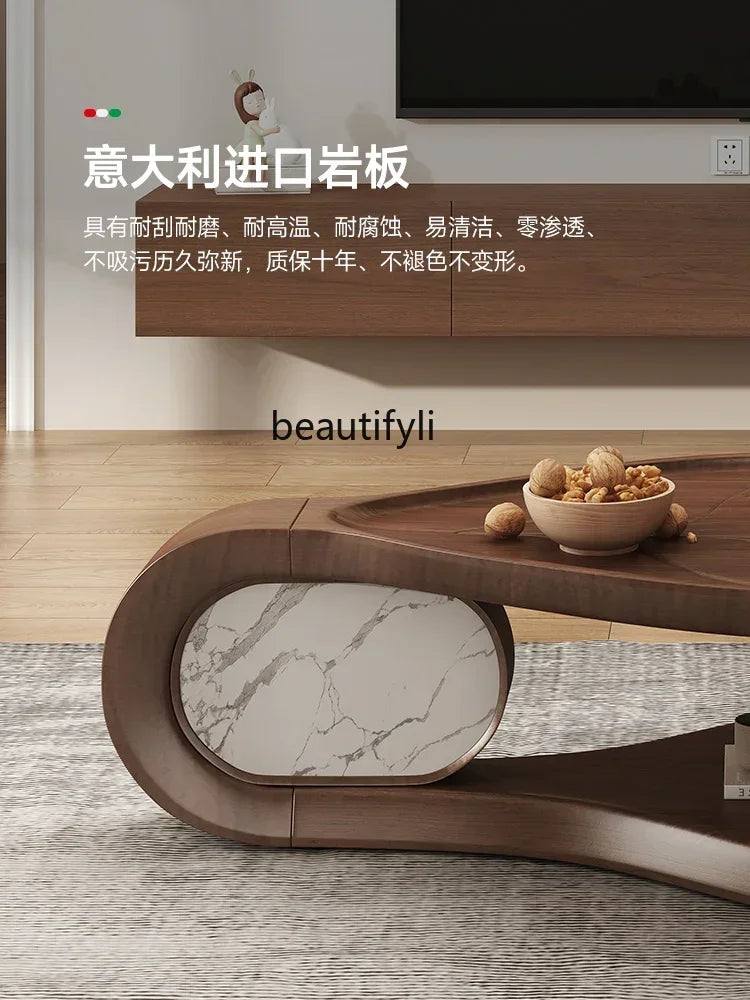 Modern Light Luxury Designer Coffee Table Veneer of Juglans Regia High-Grade Living Room Special-Shaped Coffee Table