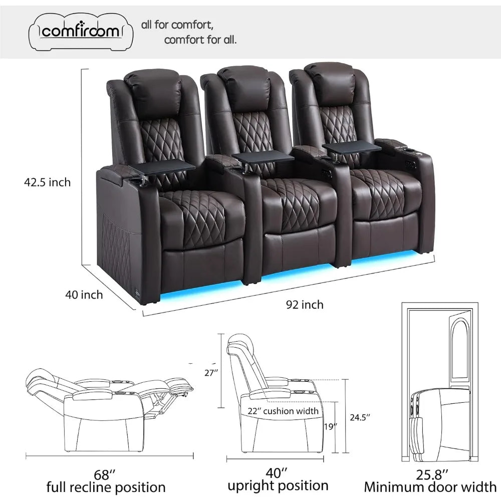 Theater Seating Seats Sofa, Top Grain Nappa Leather Recliner Chair Dual Power Movie Theater Chairs Gaming Sofa Electric Headrest