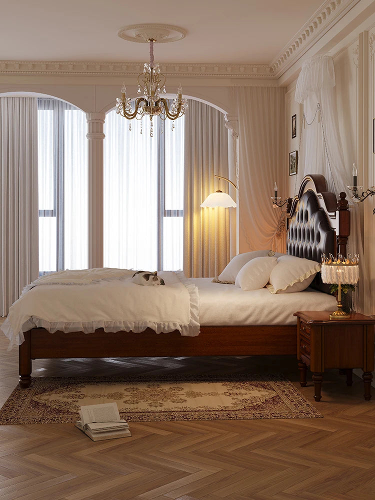 Solid wood bed 1.8m master bed double bed retro 1.5m storage bed