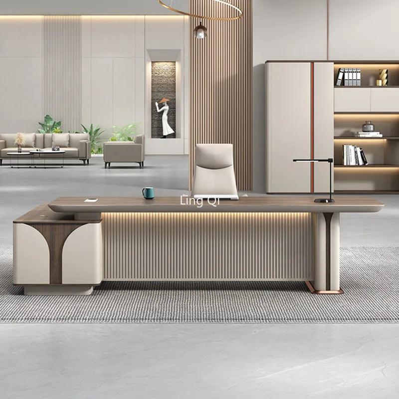 Free Shipping Dark Wood Office Desk Storage Home Mid Century L Shaped Computer Desks Executive Set Escritorio Office Furniture