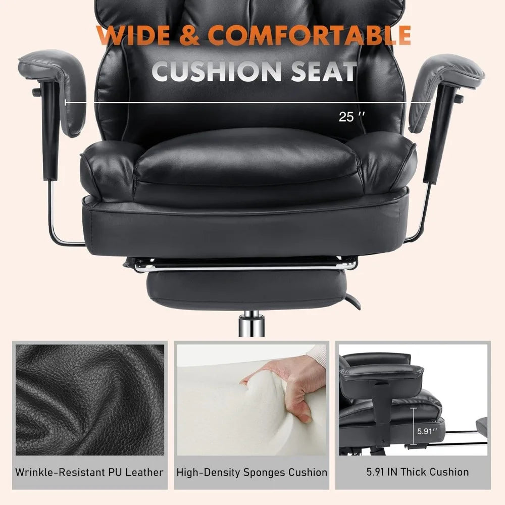 Office Chair, High Back Reclining with Footstool, Height Adjustable, PU Leather, Lumbar Support, Executive Task Chair