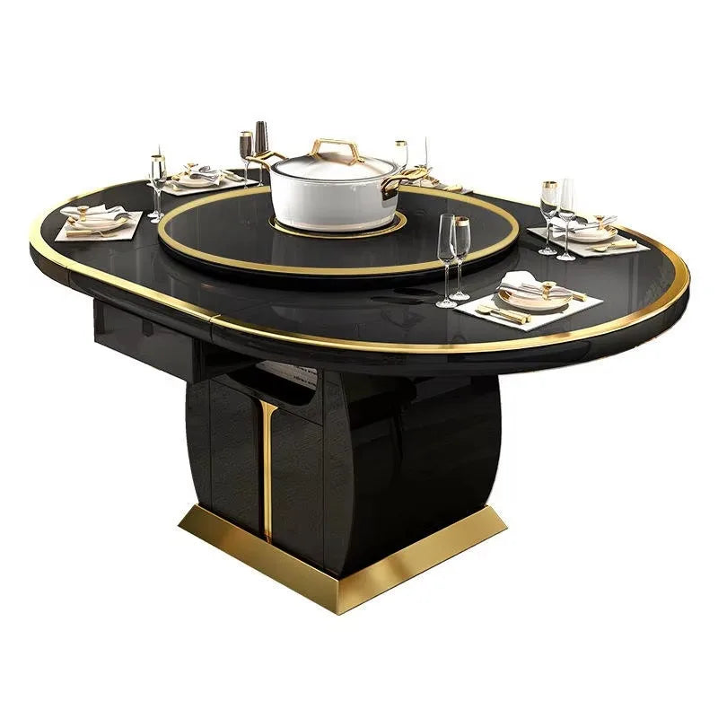 Luxury Expandable Tempered Glass Storage Induction Cooker Round Rectangle Dining Table Set