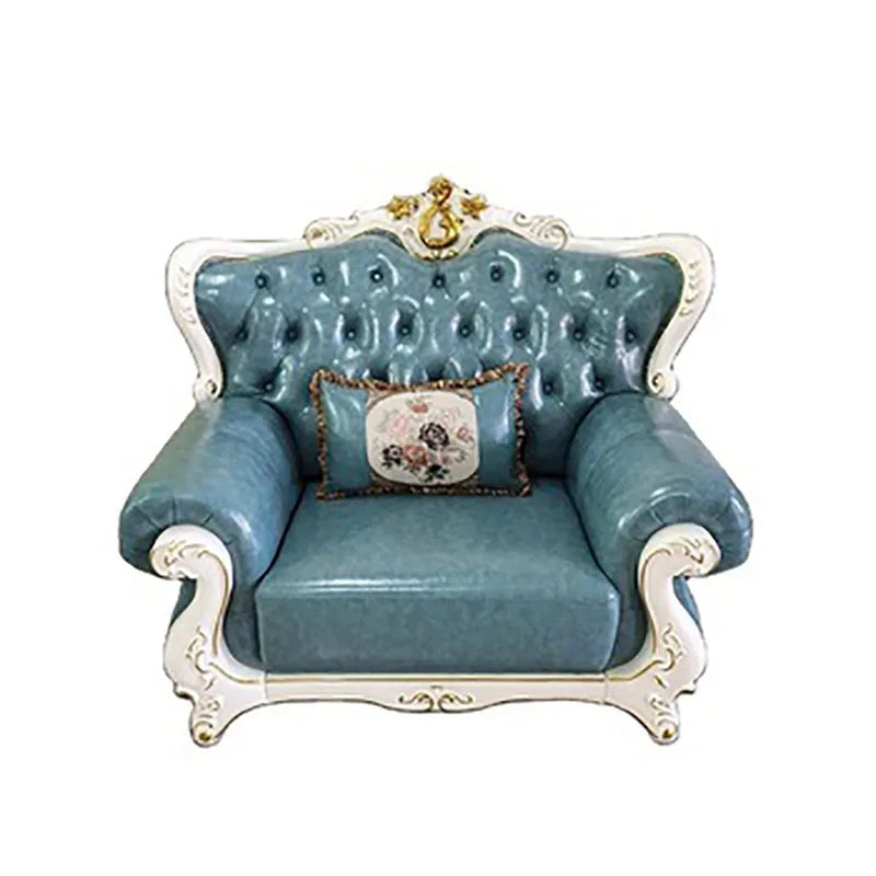 European-Style Light Luxury Corner Sofa: Modern Blue L-Shaped Leather with Solid Wood for Living Rooms.
