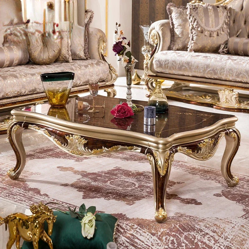 European-style square coffee table: a luxurious solid wood carved piece