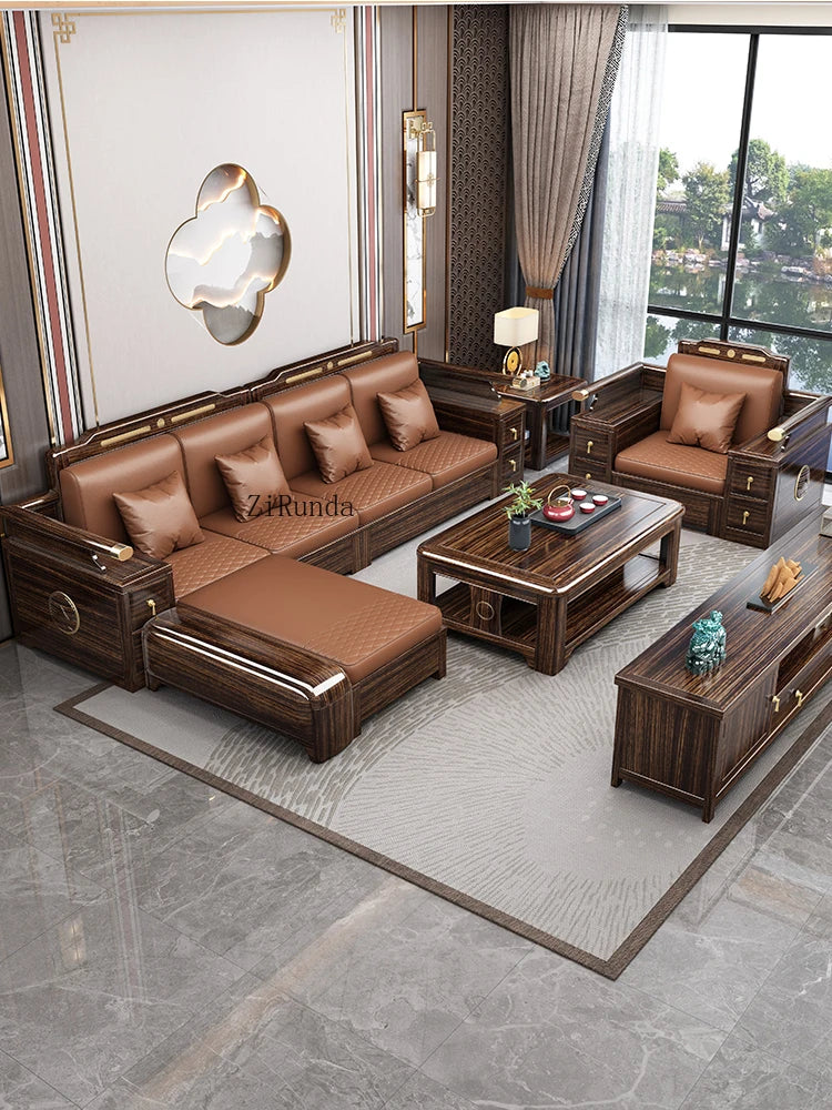 New Chinese style ebony all solid wood sofa combination villa living room, small and large unit storage sofa furniture