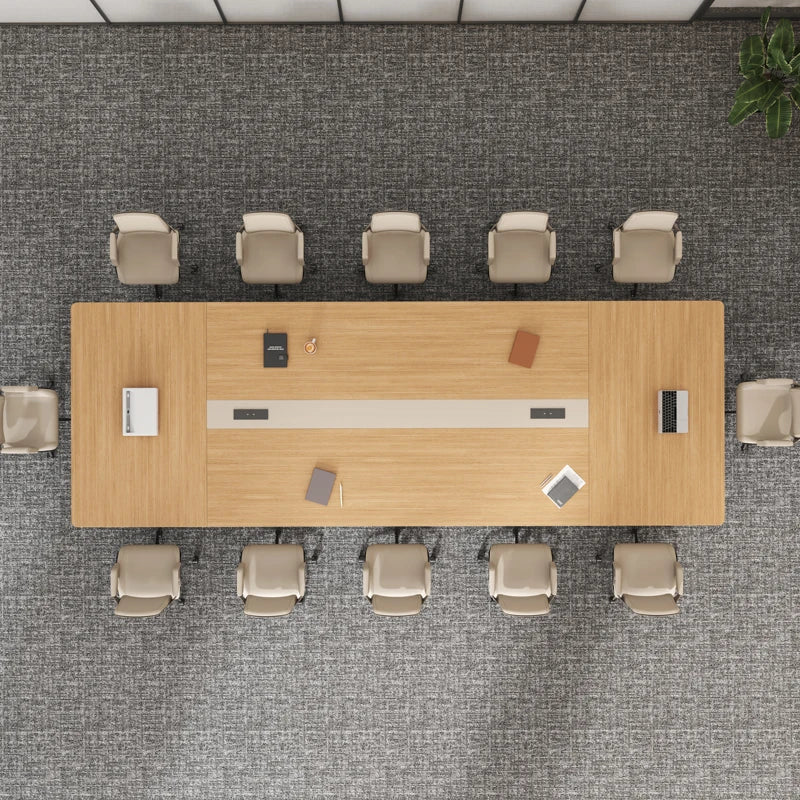 Modern Rectangular Conference Table with Chairs, Long Office Meeting Table