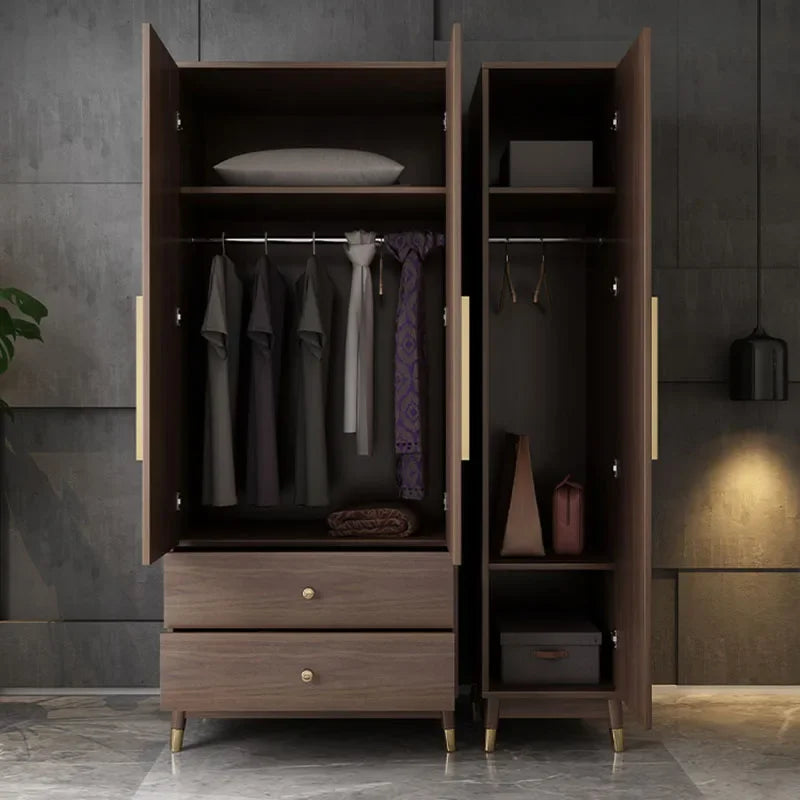 Aesthetic Wooden Clothes Wardrobe Closet with Drawer Systems, Bedroom Storage, Hotel-Style Home Furniture