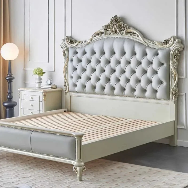 Storage Headboard Bed Frames Modern White Villa Wood Luxury Bed Frames Queen Design Sleeping letto matrimoniale home furniture