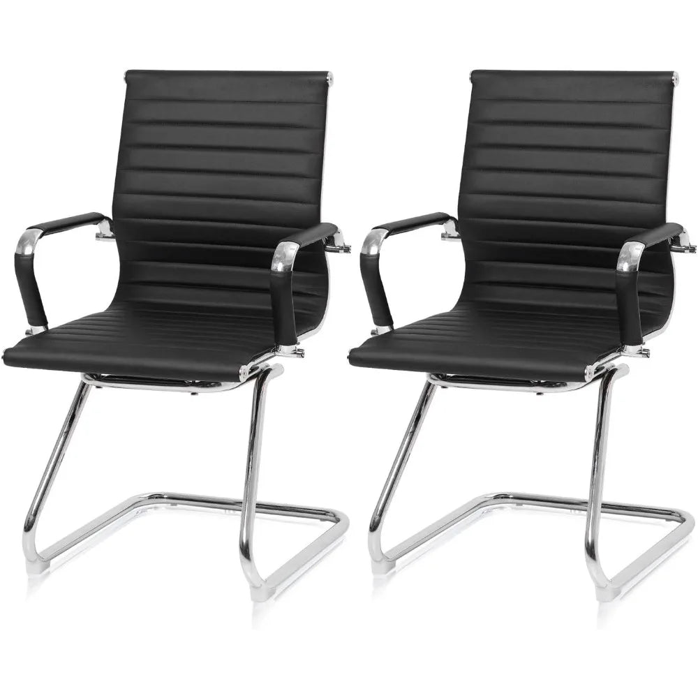 Office Guest Chair Meeting Room Chair Leather Reception Chair without Wheel with Sled Base for Waiting Room Conference