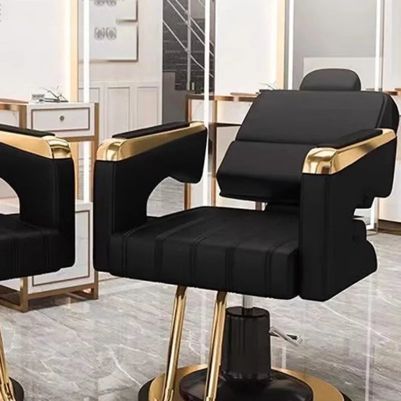 Aesthetic Barbers Armchair – Black & Gold Rotating Professional Hairdressing Chair, Stylist Pedicure Salon Furniture