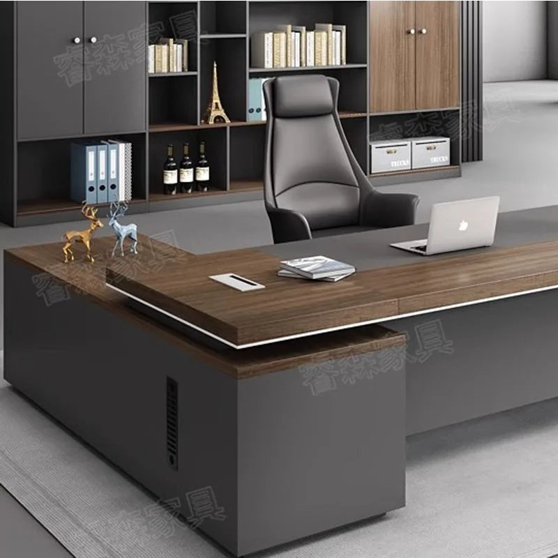 Modern Japanese L-Shaped Desk with Drawer