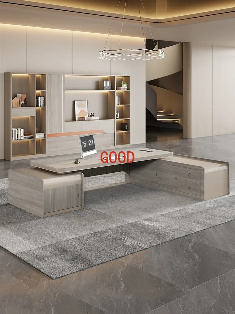 Modern L-Shaped Double Cabinet Office Desk