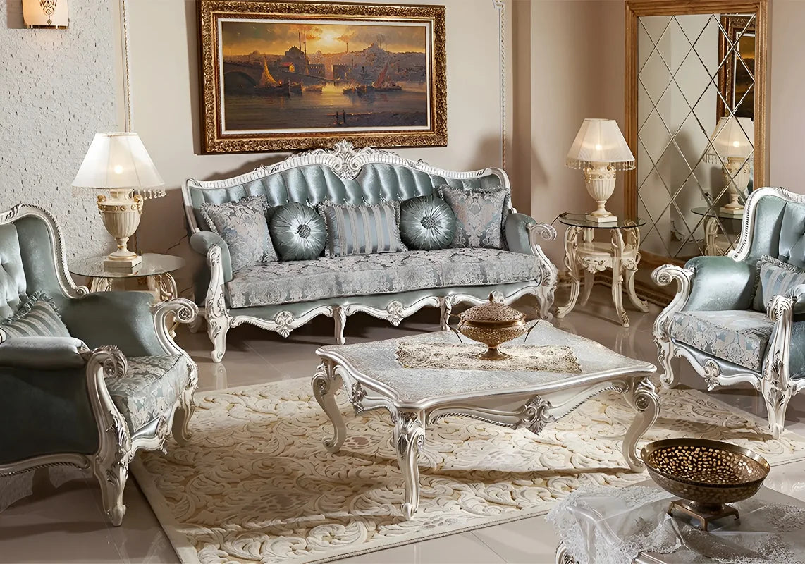 European Fabric Sofa 123 Combo – French Luxury Palace-Style, Classic Living Room Sofa