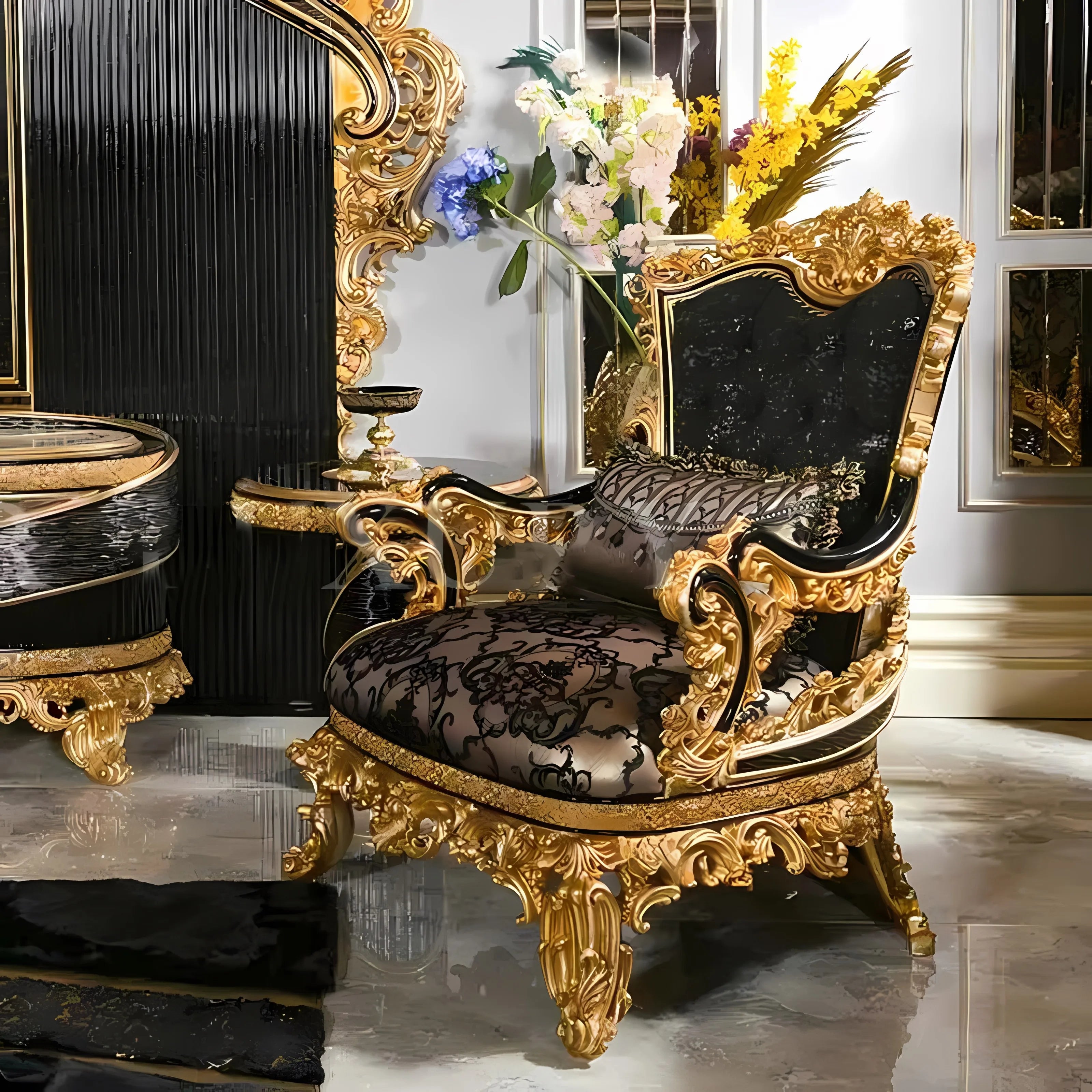 European Style Solid Wood Carved Sofa: High-End French Villa Custom Fabric Sofa for Living Rooms.