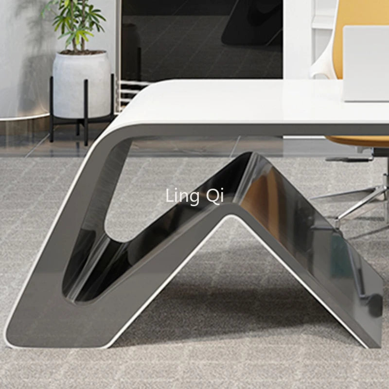 Designer modern office desk—L-shaped executive organizer,