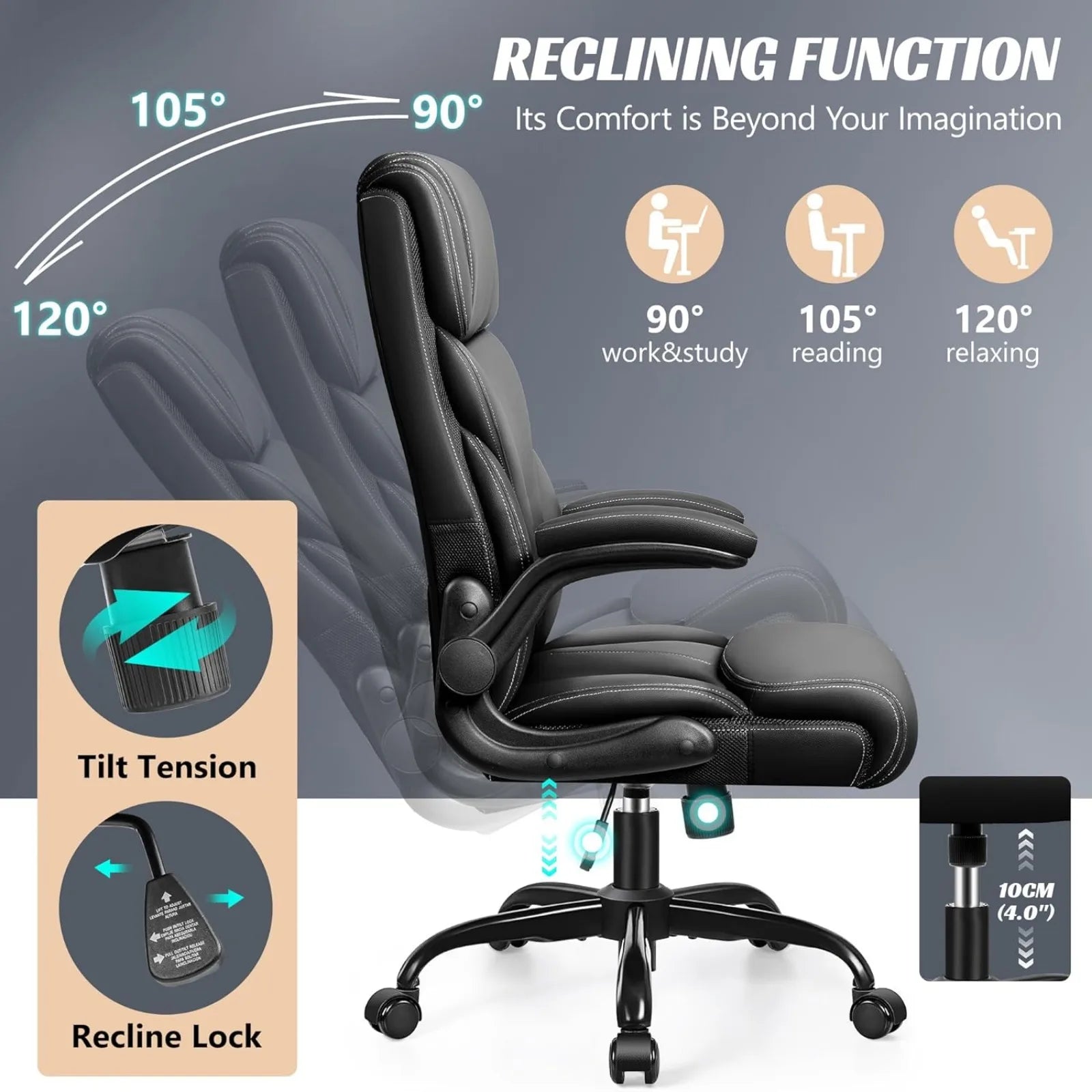 US Office Chair, Ergonomic Big and Tall Computer Desk Chairs, Executive Breathable Leather Chair with Adjustable High Back