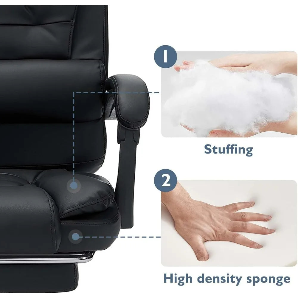 Office Chair, Recliner with Footrest, Ergonomic Computer Chair, Leather, Black, Office Chair.