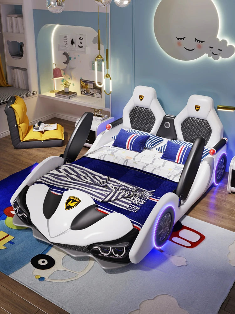 Creative Cartoon Car Bed for Kids – 1.8m for Boys and 1.5m Princess Leather Bed