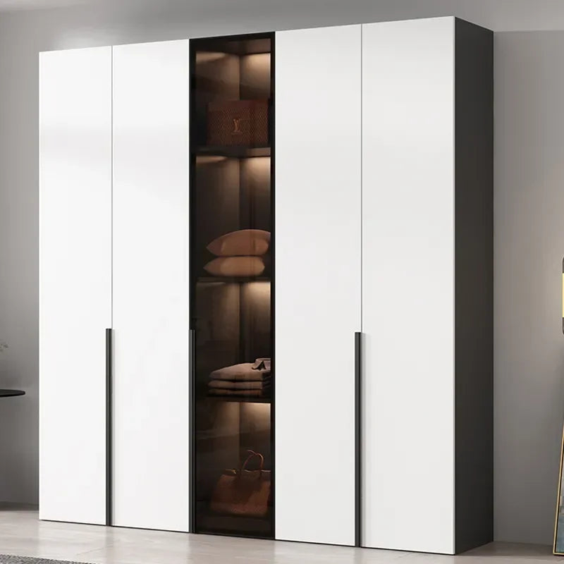 Bedroom Closet System – Sliding Door Wardrobe with Open Shelves, Hangers, and Cabinets