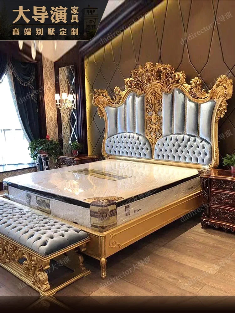 Carved Double Bed Villa Bedroom Set