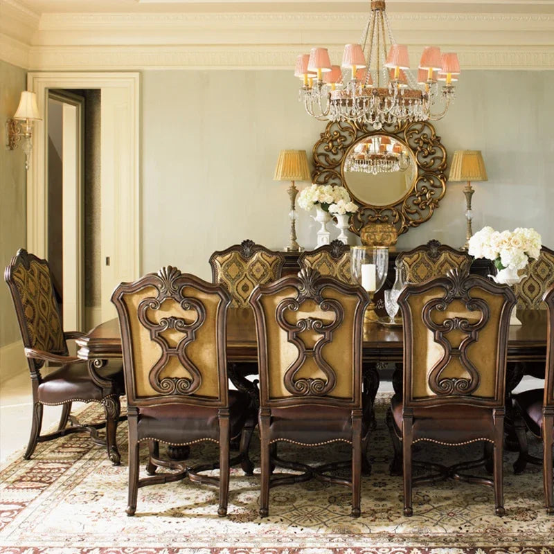 Vintage American solid wood carved long dining table classical old long dining table can be extended stretch banquet table