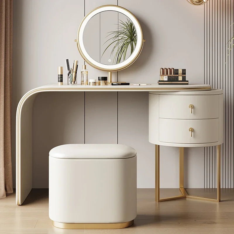 Luxury Nordic Vanity with Stool and Jewelry Mirror.