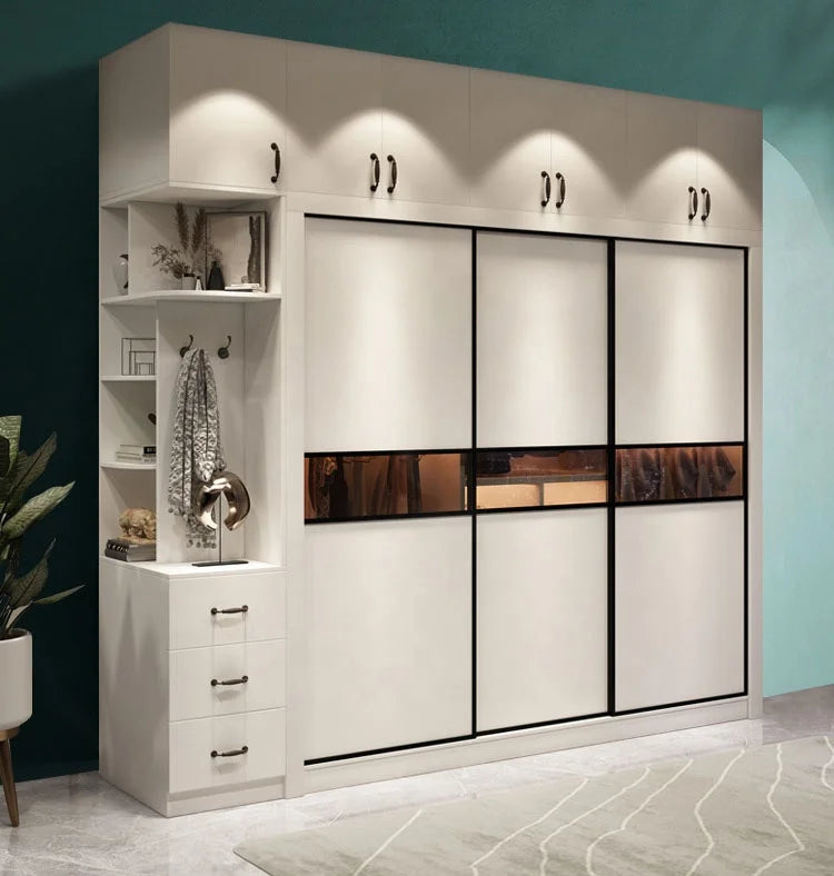 White wardrobe household rent house bedroom modern simple economic sliding door wardrobe