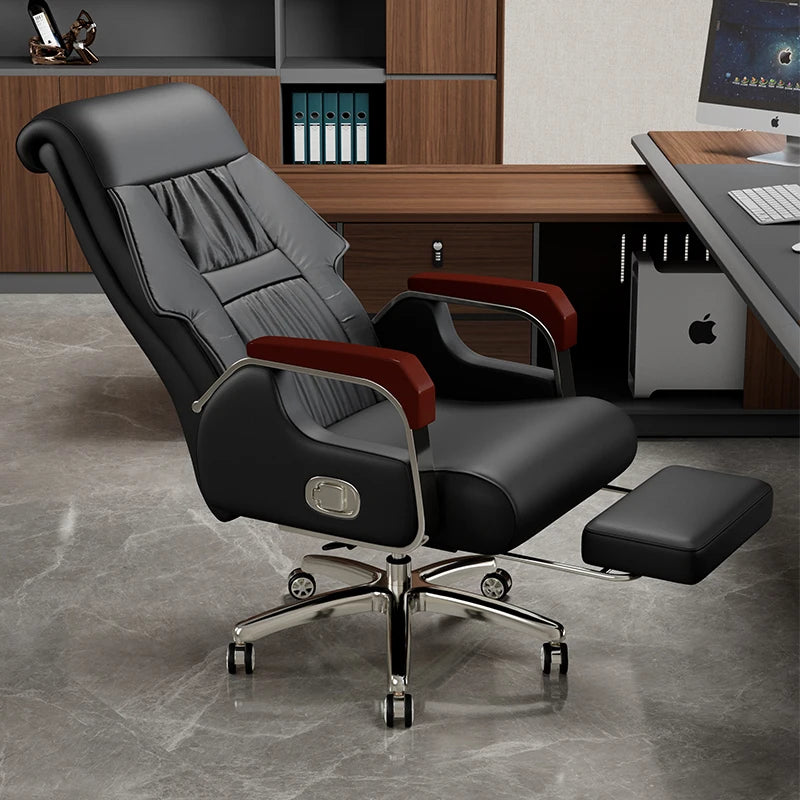 Ergonomic office chair with armrests, massage feature, and rolling wheels