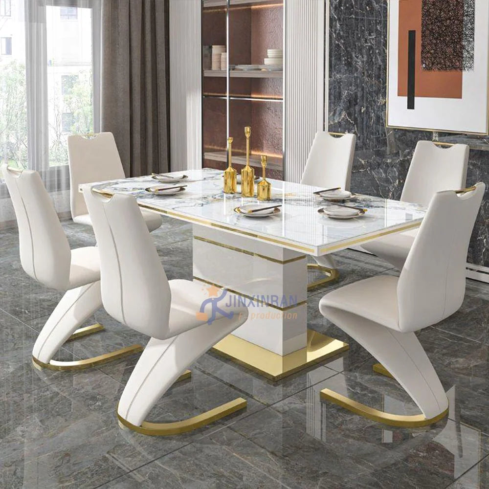 Luxury Gold Stainless Steel Hotel Chair Household Furniture Dining Room Leather Dining Chair