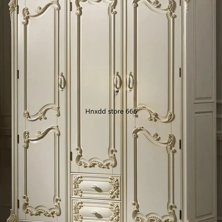 American Ivory White Distressed Solid Wood Wardrobe – Stylish Storage for Home or Cloakroom