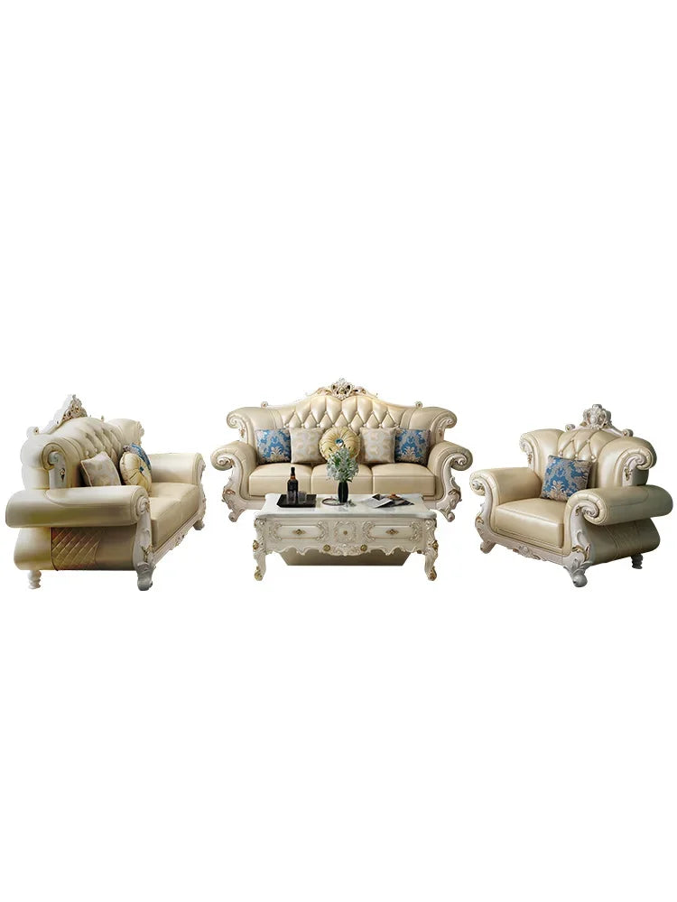 European-style leather sofa – Modern, luxury suite for living room, villa-sized