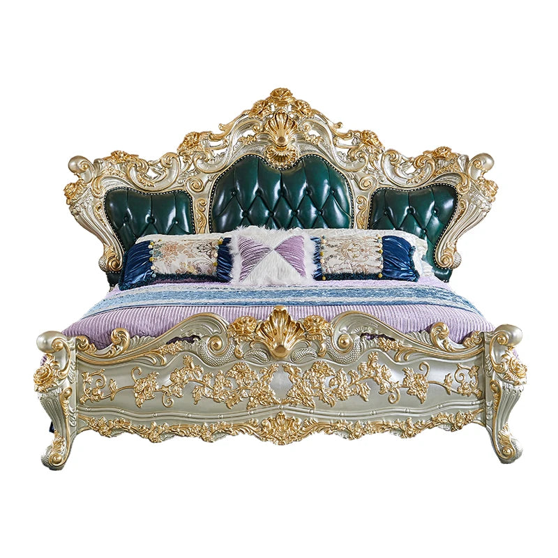 European-style solid wood bed for luxury villas. Features a spacious two-meter design ideal for master bedrooms