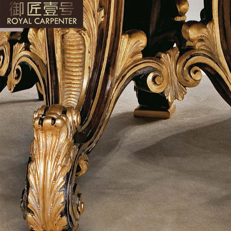 European Solid Wood Round Dining Table Set: Classical Design with 6 Chairs and Turntable