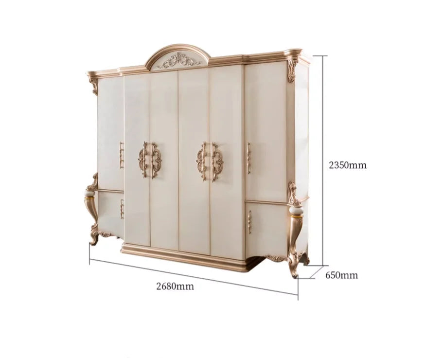 European Style Solid Wood Wardrobe – Carved, French Villa Design, Custom Classical Bedroom Furniture