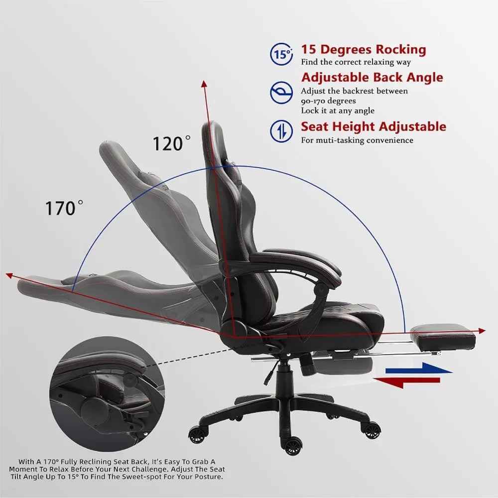 Gaming/Office PC Chair with Massage Lumbar Support, PU Leather High Back Adjustable Swivel Task Chair for Home Office