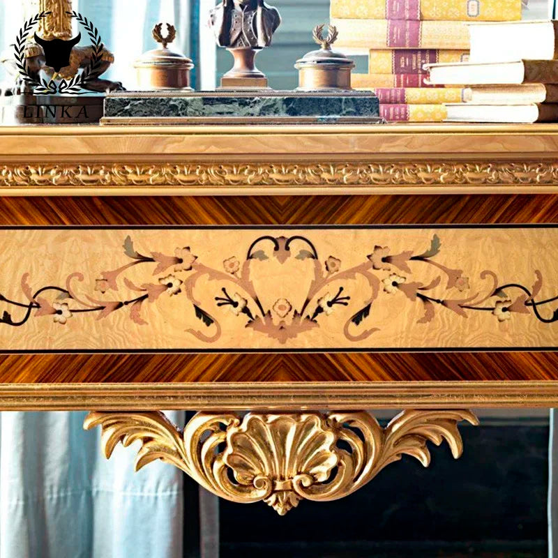 European Court Luxury French Desk – Painted Gold Foil, Customizable Computer Desk