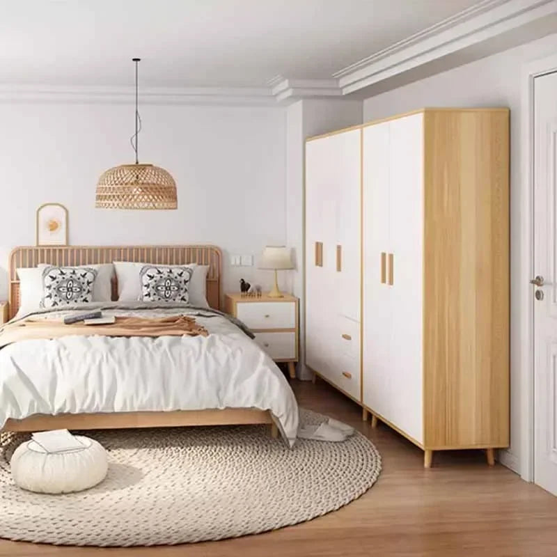 Two-Door Wood Wardrobe – Waterproof, Heavy-Duty Organizer in Korean Style, Nordic Bedroom Furniture