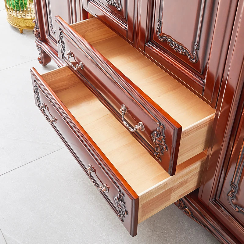 European Style Solid Wood Wardrobe – American Villa Design, Carved, Luxury Retro Bedroom Storage