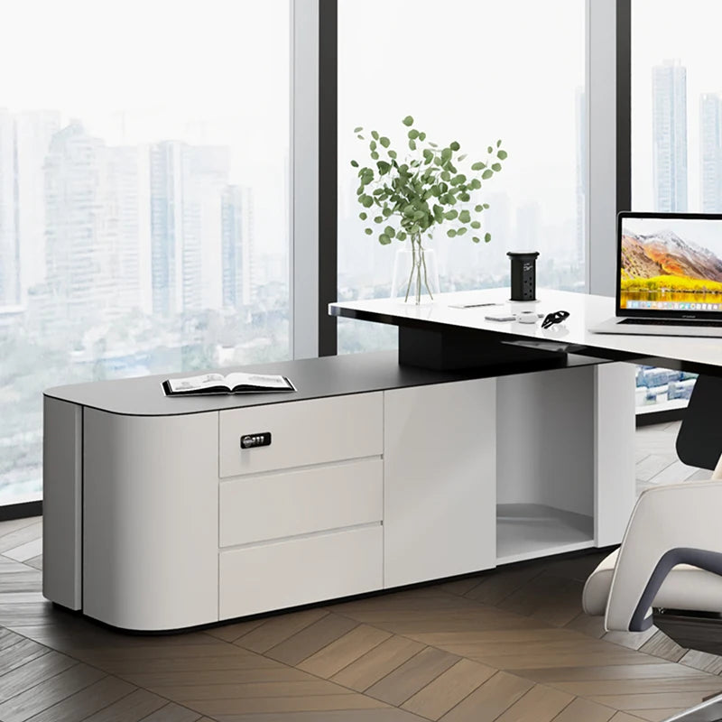 Executive L-Shaped Office Desk, Study Console Desk with Seating, Reading Table,Office Furniture