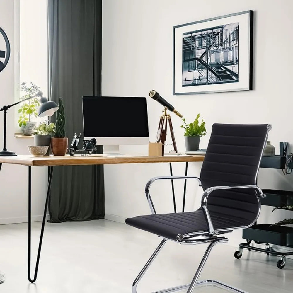 Office Guest Chair Meeting Room Chair Leather Reception Chair without Wheel with Sled Base for Waiting Room Conference