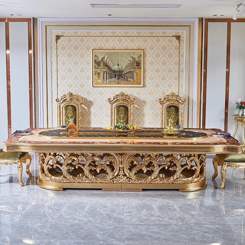Customized French Carved Rectangular Dining Table: European Style for Large Apartments and Restaurants, Solid Wood Villa Design.