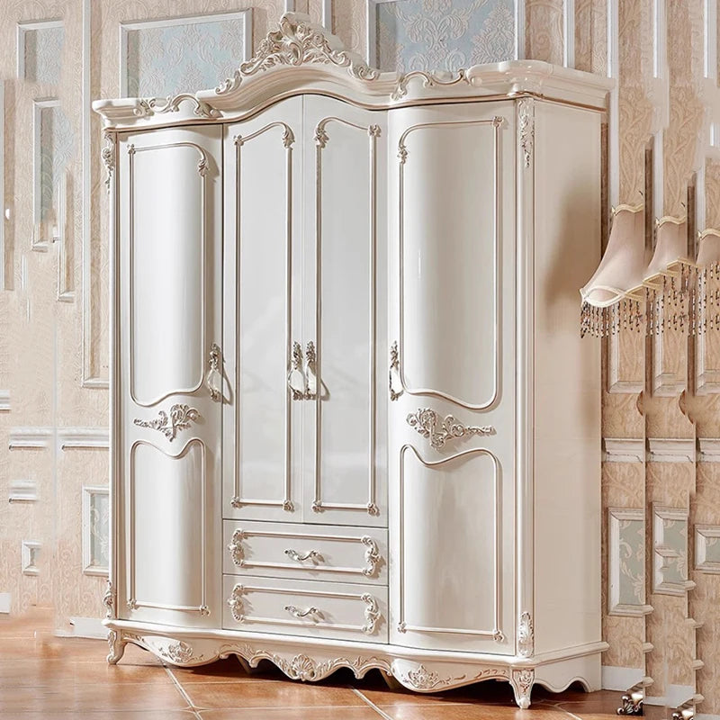 Custom European Gold Wardrobe – Luxury Clothes Organizer with Open Partition